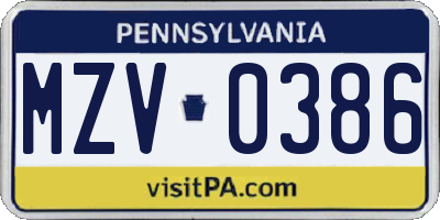 PA license plate MZV0386