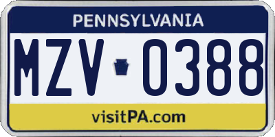 PA license plate MZV0388