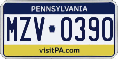 PA license plate MZV0390