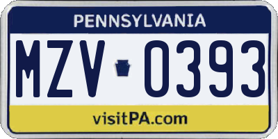 PA license plate MZV0393