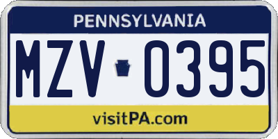 PA license plate MZV0395