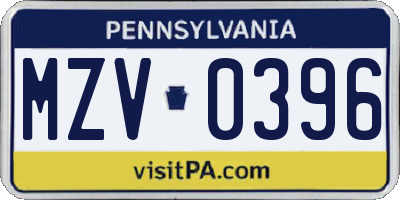 PA license plate MZV0396