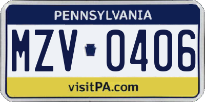 PA license plate MZV0406