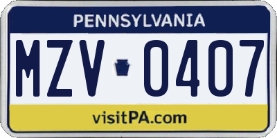 PA license plate MZV0407