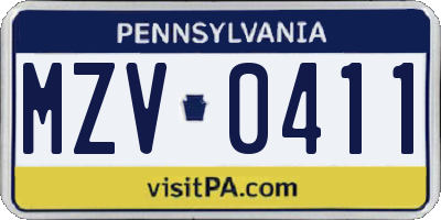 PA license plate MZV0411