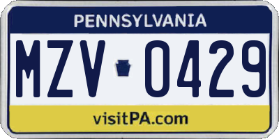 PA license plate MZV0429