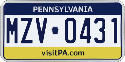 PA license plate MZV0431