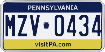 PA license plate MZV0434
