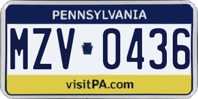 PA license plate MZV0436