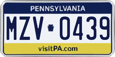PA license plate MZV0439