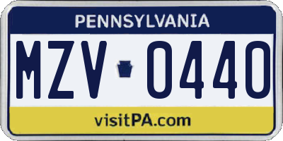 PA license plate MZV0440