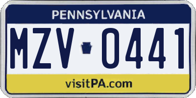 PA license plate MZV0441