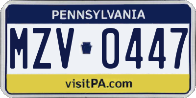 PA license plate MZV0447