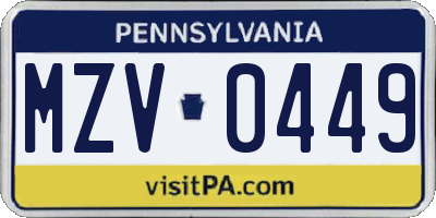 PA license plate MZV0449