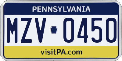 PA license plate MZV0450