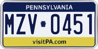 PA license plate MZV0451