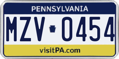 PA license plate MZV0454