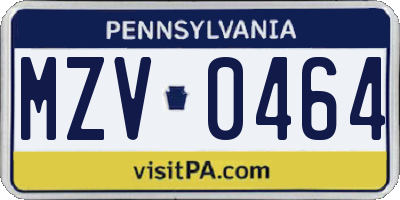PA license plate MZV0464