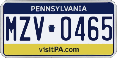 PA license plate MZV0465
