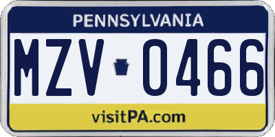 PA license plate MZV0466