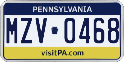 PA license plate MZV0468