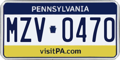 PA license plate MZV0470