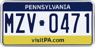 PA license plate MZV0471