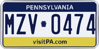 PA license plate MZV0474