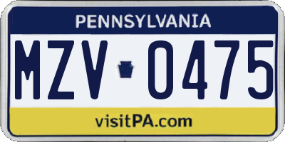 PA license plate MZV0475