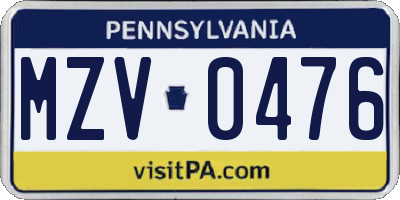 PA license plate MZV0476