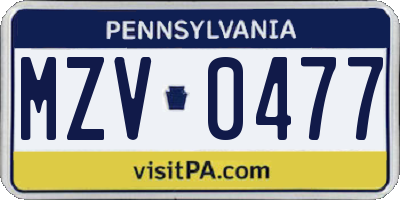 PA license plate MZV0477