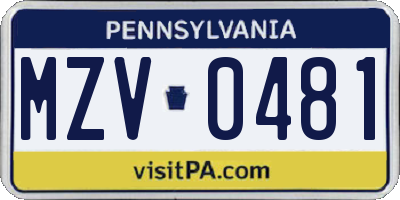 PA license plate MZV0481