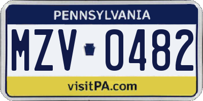 PA license plate MZV0482