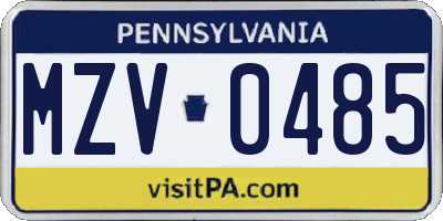 PA license plate MZV0485