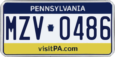 PA license plate MZV0486