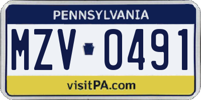 PA license plate MZV0491