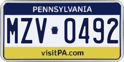PA license plate MZV0492
