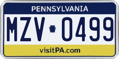 PA license plate MZV0499