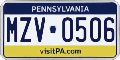 PA license plate MZV0506