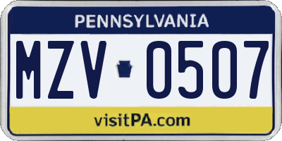 PA license plate MZV0507