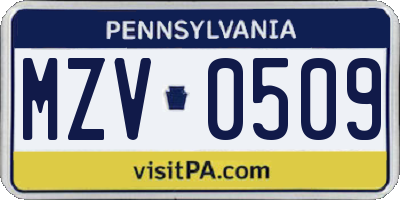 PA license plate MZV0509