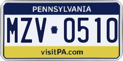 PA license plate MZV0510