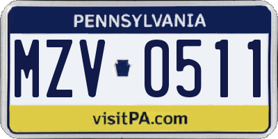 PA license plate MZV0511