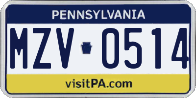 PA license plate MZV0514
