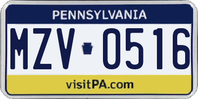 PA license plate MZV0516