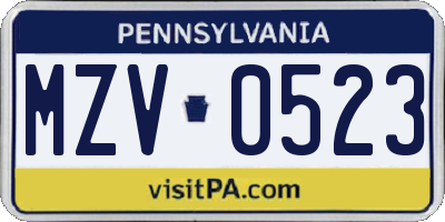 PA license plate MZV0523