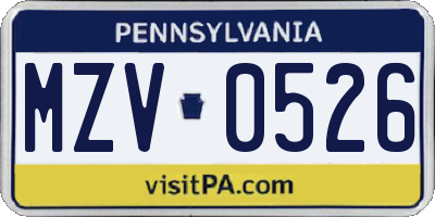 PA license plate MZV0526