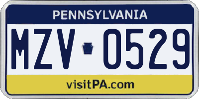 PA license plate MZV0529