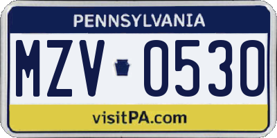 PA license plate MZV0530