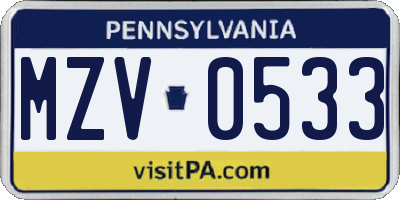 PA license plate MZV0533